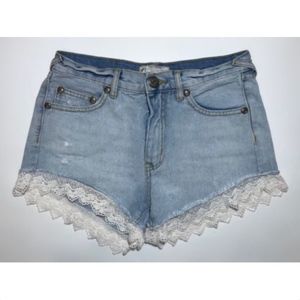 Free People Lace Trim Cutoff Denim Distress Shorts